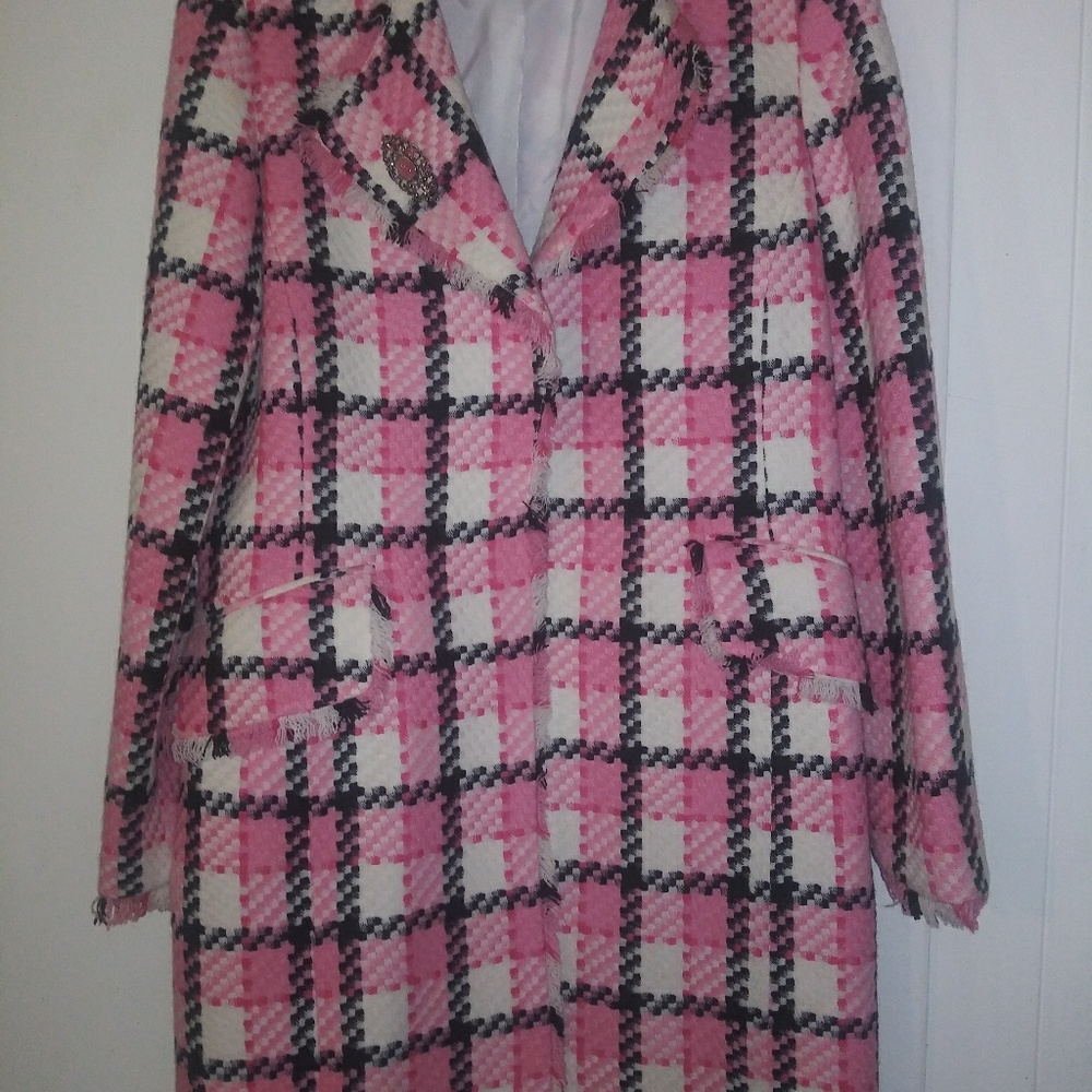 Classic Style (PinkBlackWhite) Plaid Coat